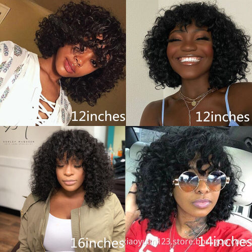 Mayqueen 10a Unprocessed Ombre Color Deep Curly Bob Wig Raw Brazilian Full Cuticle Mink Human Hair no Lace Front Wigs With Bang